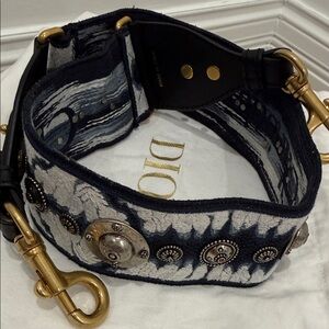 Christian Dior Embroidered Shoulder Strap –Navy Antique Hardware Statement Piece